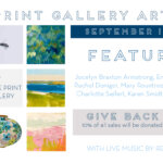 An infographic collage for the Blue Print Gallery Art Show