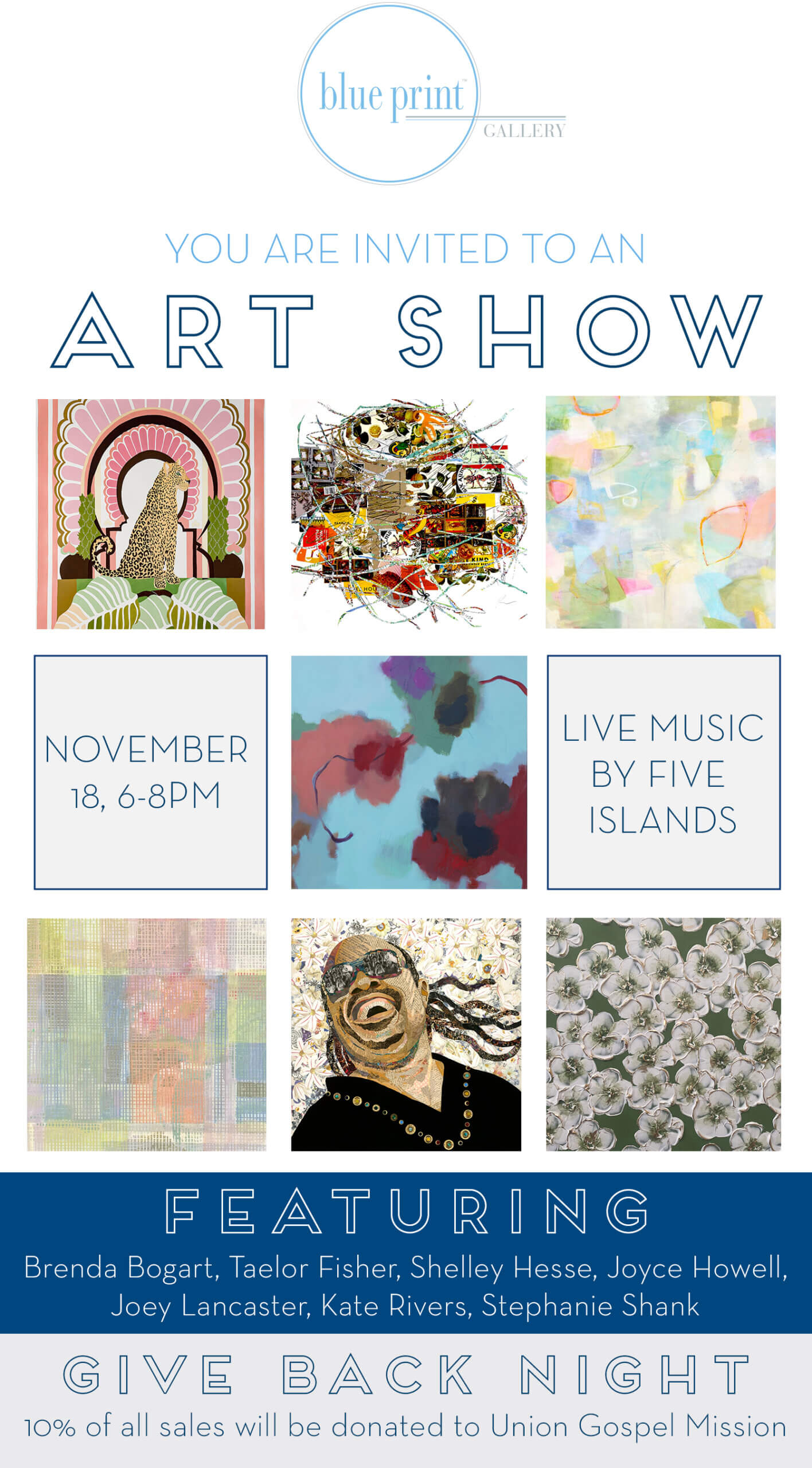 November Art Show Collage with some artist image features and event details