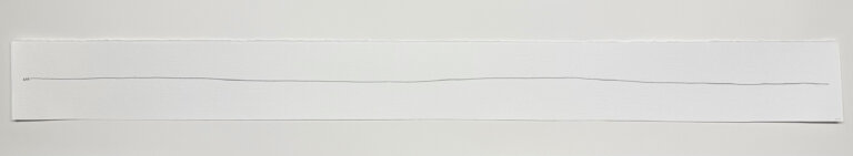 a long horizontal art piece of a thin graphite line with the word "ask" written in all capitals at the far left end