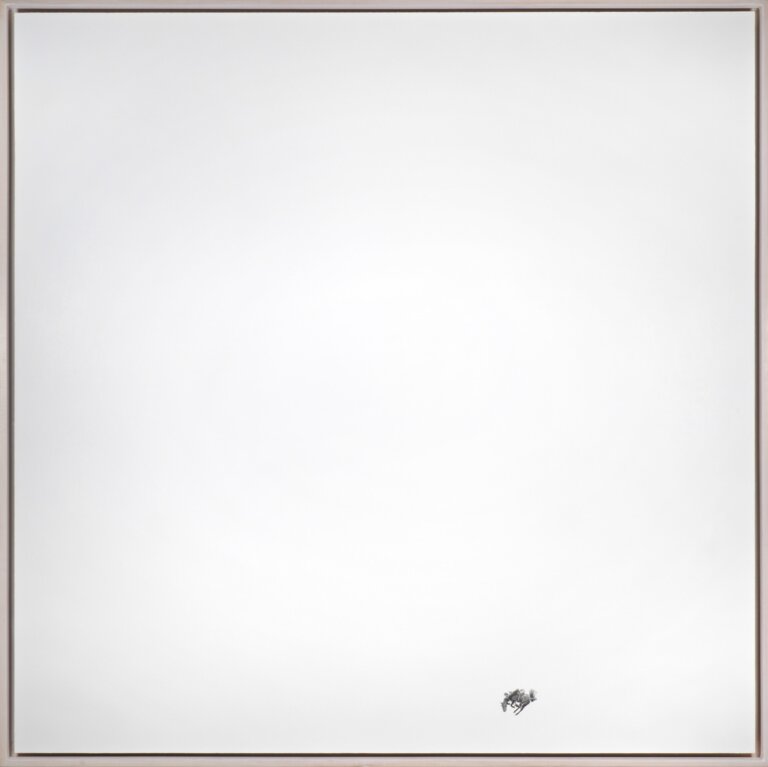 Graphite on gessoed hard board, small black bronc rider drawn on the bottom right corner