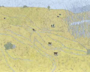 Photo of Yellow Field with Cows and Horse artwork