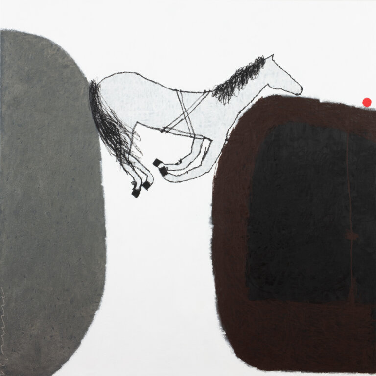 an abstract painting of two large