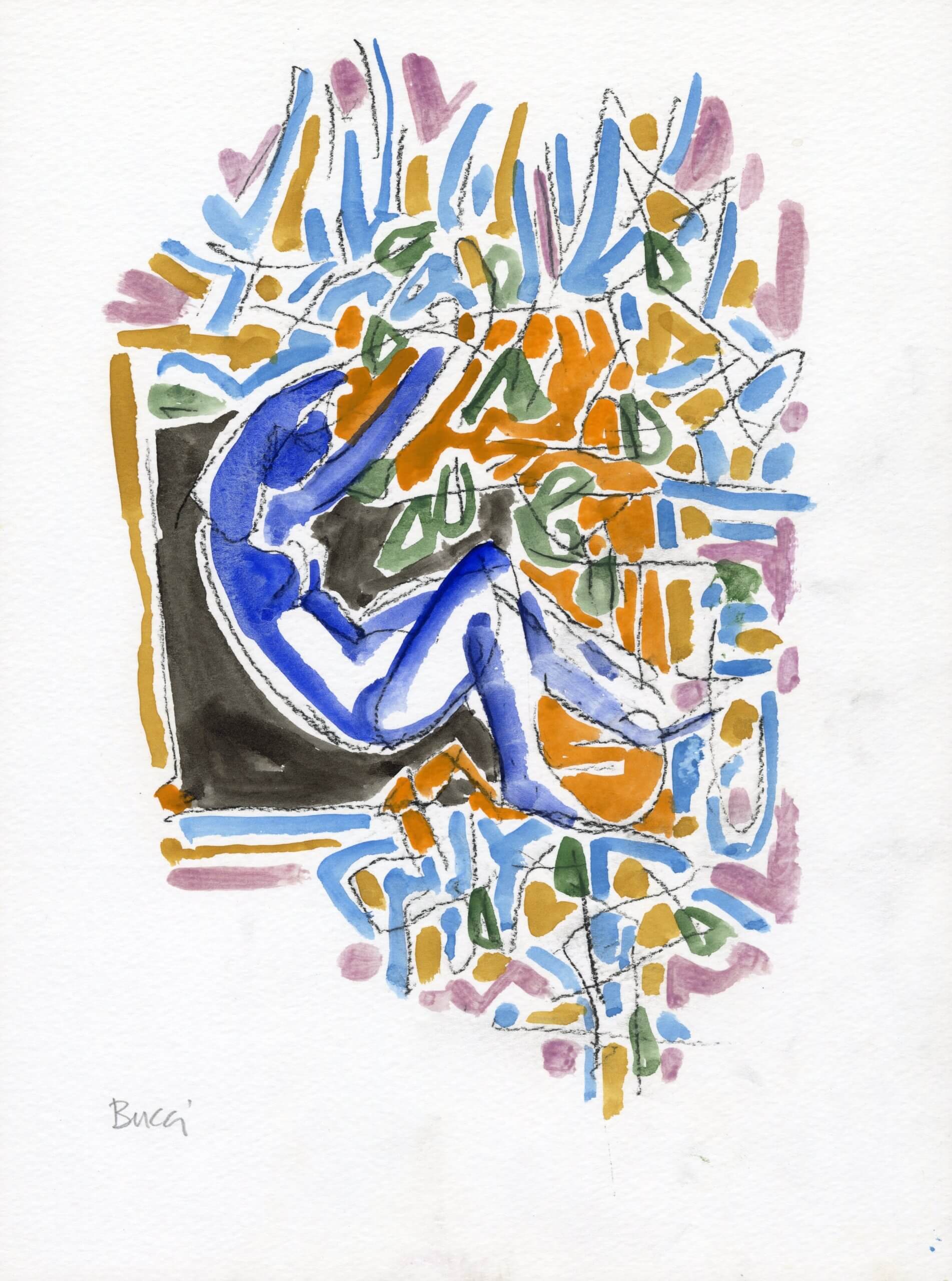 Image of Untitled (D303) Blue Figure in Black 10/30/98
