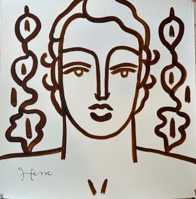 a portrait of a man with a blank expression drawn in chocolate ink.