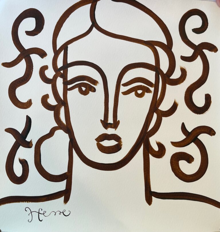 a portrait of a man with a blank expression drawn in chocolate ink.