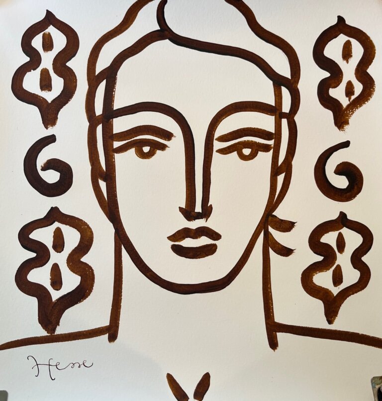 a portrait of a man with a blank expression drawn in chocolate ink.