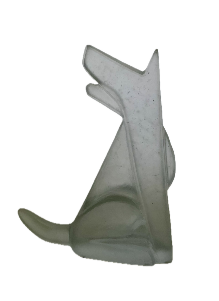 a hand cast clear glass interpretation of a wolf